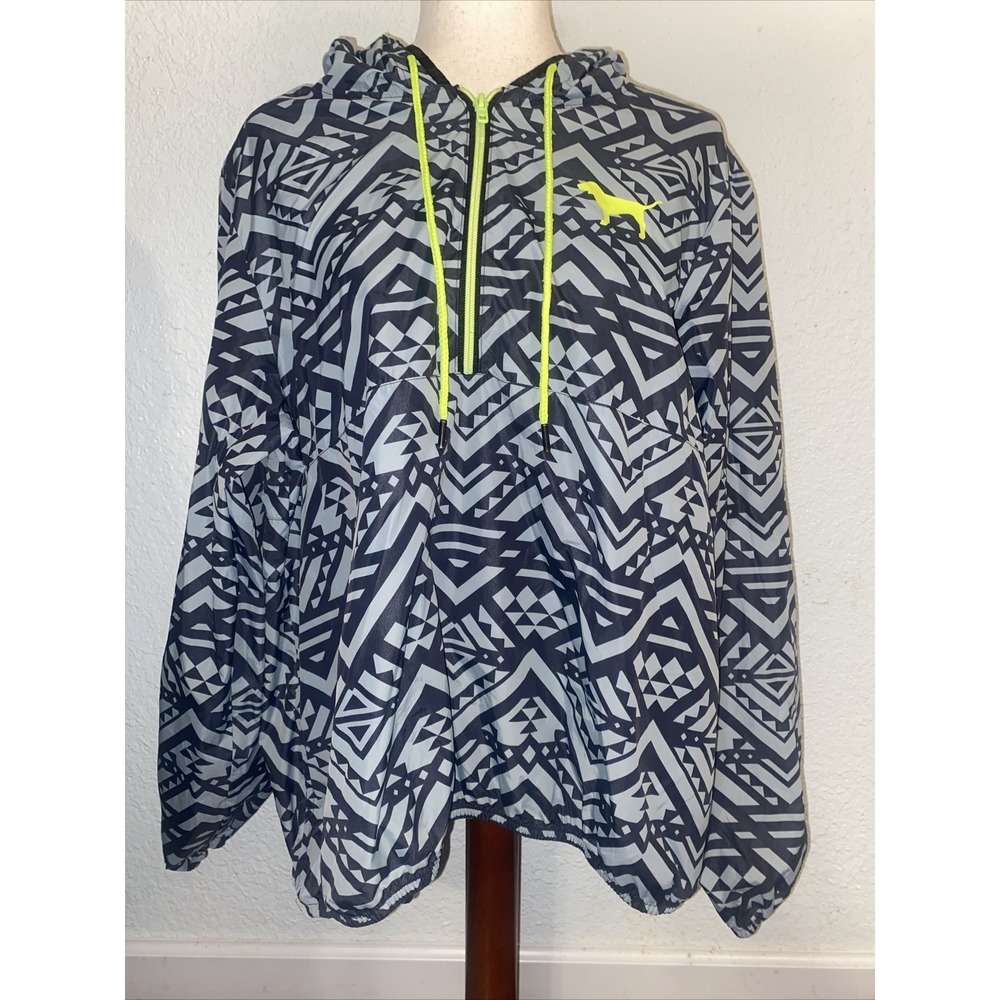 PINK Victoria's Secret Women's Black Gray 1/2 Zip Windbreaker Jacket Size M•L